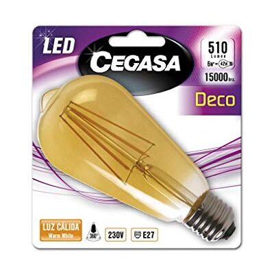 CEGASA LAMPARA LED Deco Vintage ST64 6W E27 2200K, Negro, Estandar CEGASA LAMPARA LED Deco Vintage ST64 6W E27 2200K, Negro, Estandar