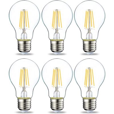 Amazon Basics Bombilla LED E27 Edison, de 4.3 W (equivalente a 40 W), filamento transparente, no regulable, paquete de 6 Amazon Basics Bombilla LED E27 Edison, de 4.3 W (equivalente a 40 W), filamento transparente, no regulable, paquete de 6