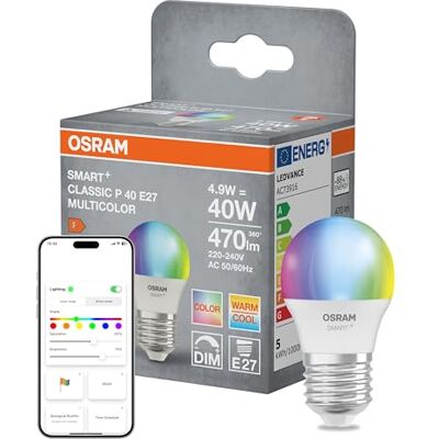 OSRAM Lámpara LED SMART+ P40 RGBW E27, forma de mini bola, con Wi-Fi, controlable con aplicación, compatible con Matter, Alexa, Google Assistant OSRAM Lámpara LED SMART+ P40 RGBW E27, forma de mini bola, con Wi-Fi, controlable con aplicación, compatible con Matter, Alexa, Google Assistant