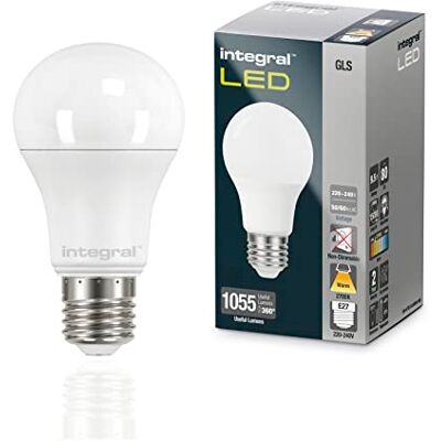 Integral Bombilla LED 4 PACK E27 GLS A60 Cálido 2700 K, 1055 LM, 9,5 W (equivalente a 75 W) No Regulable Eficiencia energética e ideal para accesorios de pared y lámparas en salones, comedores Integral Bombilla LED 4 PACK E27 GLS A60 Cálido 2700 K, 1055 LM, 9,5 W (equivalente a 75 W) No Regulable Eficiencia energética e ideal para accesorios de pared y lámparas en salones, comedores