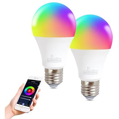LED ATOMANT Pack 2x Bombilla LED Inteligente WiFi E27 8W RGB+CCT (Blanco Calido, Neutro y Frio), Regulable, Equivalente a 90W tradicional, Compatible con Alexa y Google Home LED ATOMANT Pack 2x Bombilla LED Inteligente WiFi E27 8W RGB+CCT (Blanco Calido, Neutro y Frio), Regulable, Equivalente a 90W tradicional, Compatible con Alexa y Google Home