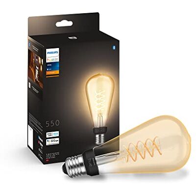 Philips Bombilla LED Inteligente de Filamento, Luz Blanca Regulable, casquillo E27 tipo ST72, 7.2W 580 Lúmens, Compatible con Alexa y Google Home Philips Bombilla LED Inteligente de Filamento, Luz Blanca Regulable, casquillo E27 tipo ST72, 7.2W 580 Lúmens, Compatible con Alexa y Google Home