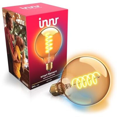 innr Bombilla Inteligente Filamento E27, para Hue* y hubs Zigbee Luz LED blanco cálido y blanco frío, Globe G95, 1800K-6500K, 640 lúmenes, regulable innr Bombilla Inteligente Filamento E27, para Hue* y hubs Zigbee Luz LED blanco cálido y blanco frío, Globe G95, 1800K-6500K, 640 lúmenes, regulable