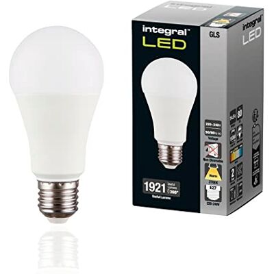 Integral Bombilla Mate LED 2 PACK E27 GLS A60 Cálido 2700 K, 1921 LM, 14,5 W (equivalente a 120 W) No Regulable Eficiencia energética e ideal para accesorios de pared y lámparas en salones Integral Bombilla Mate LED 2 PACK E27 GLS A60 Cálido 2700 K, 1921 LM, 14,5 W (equivalente a 120 W) No Regulable Eficiencia energética e ideal para accesorios de pared y lámparas en salones