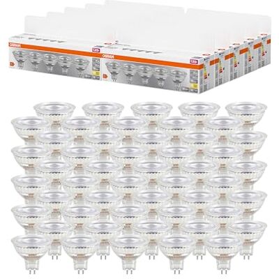 OSRAM LED BASE MR16, paquete de 50 bombillas de baja tensión, reemplaza bombillas reflectoras tradicionales de 35W, blanco cálido (2700K), 3.8W, casquillo GU5.3, vidrio mate, no regulable OSRAM LED BASE MR16, paquete de 50 bombillas de baja tensión, reemplaza bombillas reflectoras tradicionales de 35W, blanco cálido (2700K), 3.8W, casquillo GU5.3, vidrio mate, no regulable