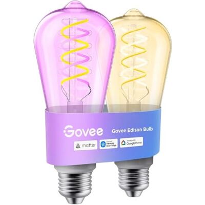 Govee Bombilla Inteligente Edison E27 RGBWW ST64, 500lm, Paquete de 2 Compatible con Matter, Alexa y Google Assistant, 16 Millones de Colores, Dimmable Bombilla de Filamento de Estilo Vintag Govee Bombilla Inteligente Edison E27 RGBWW ST64, 500lm, Paquete de 2 Compatible con Matter, Alexa y Google Assistant, 16 Millones de Colores, Dimmable Bombilla de Filamento de Estilo Vintag