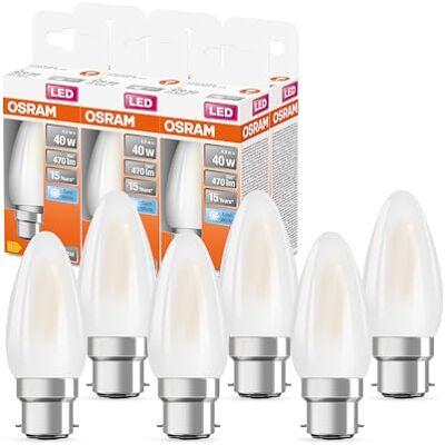 OSRAM LED Star Classic B40 lámpara LED para base B22D, forma de vela, GL FR, 470 lúmenes, blanco frío (4000k), reemplazo de bombillas convencionales de 40W, no Dimmable, paquete de 6 OSRAM LED Star Classic B40 lámpara LED para base B22D, forma de vela, GL FR, 470 lúmenes, blanco frío (4000k), reemplazo de bombillas convencionales de 40W, no Dimmable, paquete de 6