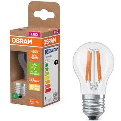 OSRAM LED Superstar Classic Lámpara LED P 40 en forma clásica de miniesfera, cuerpo de cristal transparente, 2,2 W, 470 lm, E27, luz blanca cálida con 2700 K, EEK A, 45 mm de diámetro, paquete de 6 OSRAM LED Superstar Classic Lámpara LED P 40 en forma clásica de miniesfera, cuerpo de cristal transparente, 2,2 W, 470 lm, E27, luz blanca cálida con 2700 K, EEK A, 45 mm de diámetro, paquete de 6