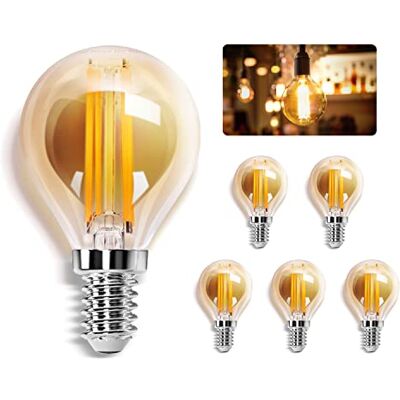Aigostar Vintage Bombilla LED E14, 4W Equivalente a 37W, Blanco Cálido 2200K,400lm, G45 Bombilla Filamento Led,Angulo de Apertura 360º,5 Pieza Aigostar Vintage Bombilla LED E14, 4W Equivalente a 37W, Blanco Cálido 2200K,400lm, G45 Bombilla Filamento Led,Angulo de Apertura 360º,5 Pieza