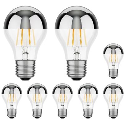 ledscom.de 8x bombilla LED E27, A60, blanco cálido (2700 K), 6 W, 667lm, espejo de cabeza (plateado) ledscom.de 8x bombilla LED E27, A60, blanco cálido (2700 K), 6 W, 667lm, espejo de cabeza (plateado)