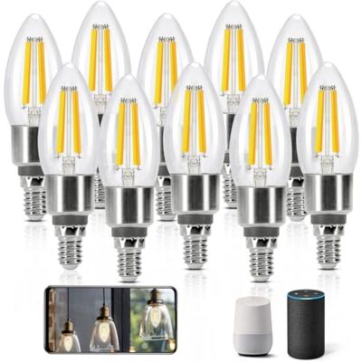Aigostar Bombilla Inteligente E14 4.5W 470LM C35 WiFi Alexa 10 paquetes Regulacion CCT 2700K-6500K / Regulable / Bajo Consumo Equivale 40W / Google Home/ Iluminacion Retro Decorativa/ Transparente Aigostar Bombilla Inteligente E14 4.5W 470LM C35 WiFi Alexa 10 paquetes Regulacion CCT 2700K-6500K / Regulable / Bajo Consumo Equivale 40W / Google Home/ Iluminacion Retro Decorativa/ Transparente