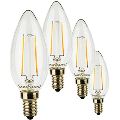 SUNSEED 4x Bombilla Vela Filamento LED E14 2W = 25W Blanco Cálido 2700K SUNSEED 4x Bombilla Vela Filamento LED E14 2W = 25W Blanco Cálido 2700K