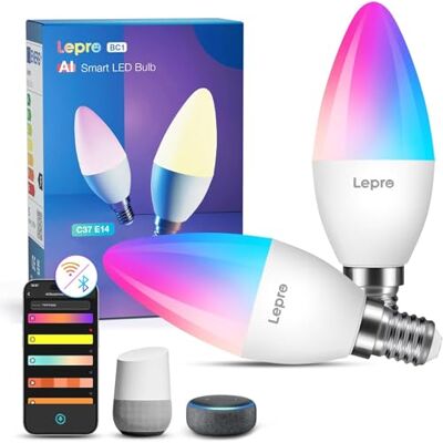 Lepro AI Bombilla LED E14, Bombilla Inteligente Alexa 4.9W 2Pcs RGB Regulable, Wi-Fi Control de Voz & Sync de Música, Diseñador de Iluminación AI Personalizado Funciona con Google Home Lepro AI Bombilla LED E14, Bombilla Inteligente Alexa 4.9W 2Pcs RGB Regulable, Wi-Fi Control de Voz & Sync de Música, Diseñador de Iluminación AI Personalizado Funciona con Google Home
