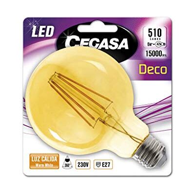 CEGASA LAMPARA LED Deco Vintage G95 6W E27 2200K, Negro, Estandar CEGASA LAMPARA LED Deco Vintage G95 6W E27 2200K, Negro, Estandar