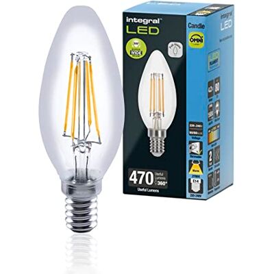 Integral LED 4 PACK E14 Omni-filamento Cálido 2700 K, 470 LM, 4,2 W (equivalente a 40 W) Bombilla Tipo Vela Regulable Eficiencia energética e ideal para lámparas y lámparas de araña en salones Integral LED 4 PACK E14 Omni-filamento Cálido 2700 K, 470 LM, 4,2 W (equivalente a 40 W) Bombilla Tipo Vela Regulable Eficiencia energética e ideal para lámparas y lámparas de araña en salones
