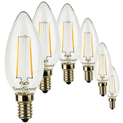SUNSEED 6x Bombilla Vela Filamento LED E14 2W = 25W Blanco Cálido 2700K SUNSEED 6x Bombilla Vela Filamento LED E14 2W = 25W Blanco Cálido 2700K