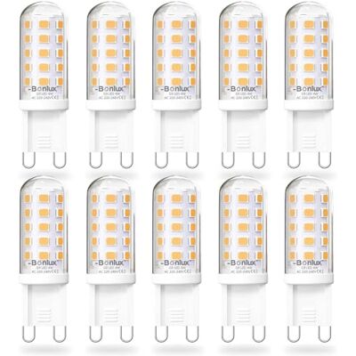 Bonlux Bombilla LED G9 4W, Blanco Calido 2700K, Equivalente a la Bombilla Halógena de 40W, Bombilla GU9 Casquillo Pequeño, AC220-240V, Sin Estroboscópico, No Regulable, Ángulo de Luz de 360, 10 Unidad Bonlux Bombilla LED G9 4W, Blanco Calido 2700K, Equivalente a la Bombilla Halógena de 40W, Bombilla GU9 Casquillo Pequeño, AC220-240V, Sin Estroboscópico, No Regulable, Ángulo de Luz de 360, 10 Unidad