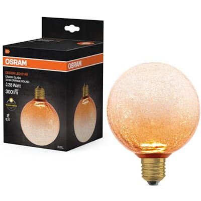 OSRAM Lámpara LED DECOR FLAT Crackle de cristal, redonda, Ø125 mm, naranja, E27, 3,5 W, 300 lm, 2700 K, blanco cálido, IP20, aspecto vintage. OSRAM Lámpara LED DECOR FLAT Crackle de cristal, redonda, Ø125 mm, naranja, E27, 3,5 W, 300 lm, 2700 K, blanco cálido, IP20, aspecto vintage.