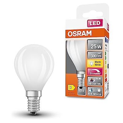 OSRAM Lámpara LED SUPERSTAR+ CLASSIC P GLFR 25, E14, forma minibola, 2,2 W, 300 lm, 2700 K, luz blanca cálida, componente azul muy reducido, fatiga ocular reducida, optimo consumo de energía OSRAM Lámpara LED SUPERSTAR+ CLASSIC P GLFR 25, E14, forma minibola, 2,2 W, 300 lm, 2700 K, luz blanca cálida, componente azul muy reducido, fatiga ocular reducida, optimo consumo de energía