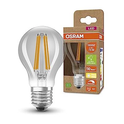 OSRAM Lámpara LED SUPERSTAR+ CLASSIC A FIL 75, E27, forma bombilla, 5,7W, 1055lm, 2700K, luz blanca cálida, regulable, tecnología filamento LED, optimo consumo energético, eficiencia energética B OSRAM Lámpara LED SUPERSTAR+ CLASSIC A FIL 75, E27, forma bombilla, 5,7W, 1055lm, 2700K, luz blanca cálida, regulable, tecnología filamento LED, optimo consumo energético, eficiencia energética B