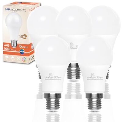 LED ATOMANT 5x Bombilla LED E27 A65 15W Color Luz Fria 1650lm Casquillo grueso, Color Blanco Frio 6500K LED ATOMANT 5x Bombilla LED E27 A65 15W Color Luz Fria 1650lm Casquillo grueso, Color Blanco Frio 6500K