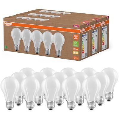 OSRAM Lámparas LED de alta eficiencia con clase de eficiencia energética A, Paquete de 15 bombillas, reemplaza de 60W, blanco cálido (2700K), E27, vidrio mate OSRAM Lámparas LED de alta eficiencia con clase de eficiencia energética A, Paquete de 15 bombillas, reemplaza de 60W, blanco cálido (2700K), E27, vidrio mate