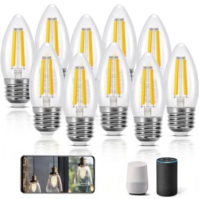 Aigostar Bombilla Inteligente E27 4.5W 470LM C35 WiFi Alexa 10 paquetes Regulacion CCT 2700K-6500K / Regulable / Bajo Consumo Equivale 40W / Google Home/ Iluminacion Retro Decorativa/ Transparente Aigostar Bombilla Inteligente E27 4.5W 470LM C35 WiFi Alexa 10 paquetes Regulacion CCT 2700K-6500K / Regulable / Bajo Consumo Equivale 40W / Google Home/ Iluminacion Retro Decorativa/ Transparente