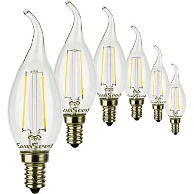 SUNSEED 6x Bombilla Vela Llama Filamento LED E14 2W = 25W Blanco Neutro 4000K SUNSEED 6x Bombilla Vela Llama Filamento LED E14 2W = 25W Blanco Neutro 4000K