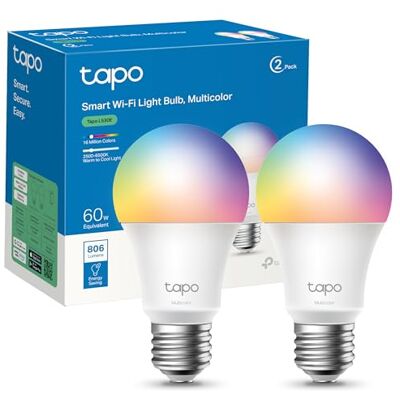 Tapo L530E – Bombilla LED inteligente Wi-Fi, multicolor, regulable, casquillo E27, 60W, 806 lúmenes, compatible con Alexa y Google Home, paquete de 2 (paquete de 1) Tapo L530E – Bombilla LED inteligente Wi-Fi, multicolor, regulable, casquillo E27, 60W, 806 lúmenes, compatible con Alexa y Google Home, paquete de 2 (paquete de 1)