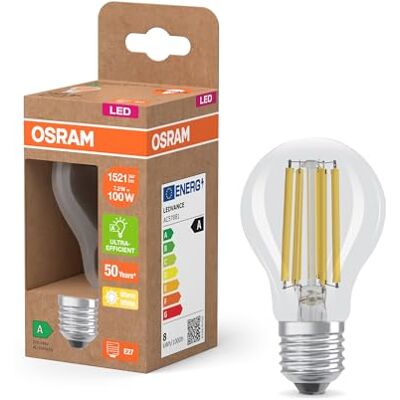 OSRAM LED Superstar Classic A 100 en forma de bombilla clásica, cuerpo de vidrio transparente, 7,2 W, 1521 lm, casquillo E27, 2700 K para luz blanca cálida, EEK A, 60 mm de diámetro, paquete de 6 OSRAM LED Superstar Classic A 100 en forma de bombilla clásica, cuerpo de vidrio transparente, 7,2 W, 1521 lm, casquillo E27, 2700 K para luz blanca cálida, EEK A, 60 mm de diámetro, paquete de 6