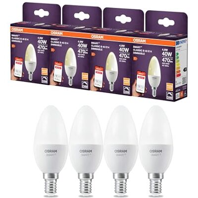 OSRAM Lámpara LED SMART B40 forma vela E14, 4,9 W ZigBee 3.0, regulable 2700 K blanco cálido, control mediante app, Alexa, Smart Home,4-Pack OSRAM Lámpara LED SMART B40 forma vela E14, 4,9 W ZigBee 3.0, regulable 2700 K blanco cálido, control mediante app, Alexa, Smart Home,4-Pack