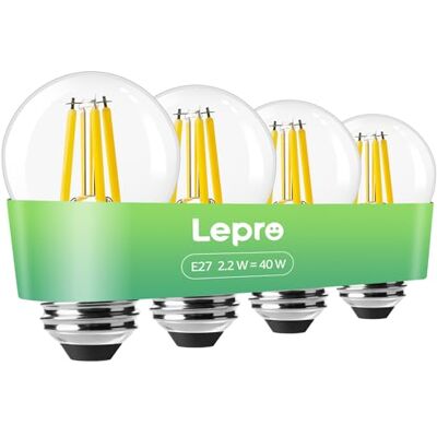 Lepro Bombilla LED E27, 2.2W Equivalente a 40W, 470LM Luz Cálida 2700K 4Pcs Casquillo Fino G45 de Ahorro de Energía, CRI> 80, Bombilla de Ángulo de haz de 300° para Lámparas,No Regulable Lepro Bombilla LED E27, 2.2W Equivalente a 40W, 470LM Luz Cálida 2700K 4Pcs Casquillo Fino G45 de Ahorro de Energía, CRI> 80, Bombilla de Ángulo de haz de 300° para Lámparas,No Regulable