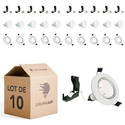 Europalamp – 10 focos empotrables orientables blanco con GU10 LED de 7 W eqv. 56 W, blanco neutro 4500 K Europalamp – 10 focos empotrables orientables blanco con GU10 LED de 7 W eqv. 56 W, blanco neutro 4500 K