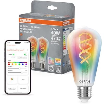 OSRAM SMART+ Bombilla Edison filament RGB (pack de 2, E27, 5W) – luz de 2700 a 6500K – 16M colores – Matter vía Wi-Fi – Alexa, Google, Apple OSRAM SMART+ Bombilla Edison filament RGB (pack de 2, E27, 5W) – luz de 2700 a 6500K – 16M colores – Matter vía Wi-Fi – Alexa, Google, Apple