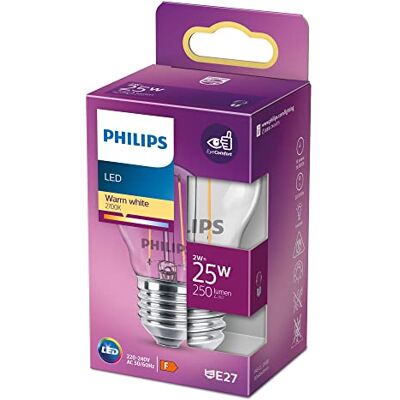 Philips Lighting LED Clase energética A++ (A++ E) E27 Forma de gota 2W = 25W Blanco cálido (Ø x L) 4,5 cm x Philips Lighting LED Clase energética A++ (A++ E) E27 Forma de gota 2W = 25W Blanco cálido (Ø x L) 4,5 cm x