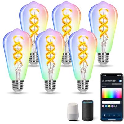 Aigostar Bombilla Inteligente E27 Edison Bombilla Alexa 6W ( E27 4.9W RGB+CCT, 6 Uds) Aigostar Bombilla Inteligente E27 Edison Bombilla Alexa 6W ( E27 4.9W RGB+CCT, 6 Uds)