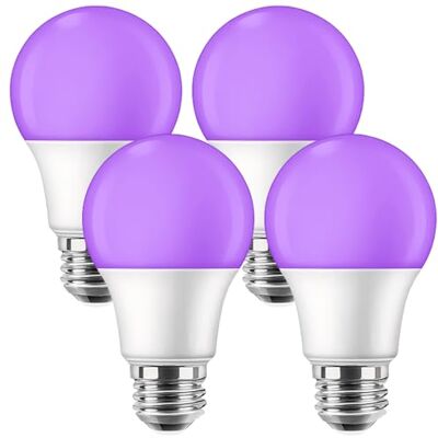 GBKDQQ Paquete de 4 bombillas de luz negra UV, bombillas LED UV E27 de 9 W, bombilla de luz negra de 385-400 nm, lucesUV para fiestas, sótanos, discotecas, clubes y bares GBKDQQ Paquete de 4 bombillas de luz negra UV, bombillas LED UV E27 de 9 W, bombilla de luz negra de 385-400 nm, lucesUV para fiestas, sótanos, discotecas, clubes y bares