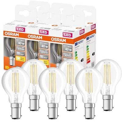 OSRAM Lámina LED P40 de LED Star P40 de para base B15D, forma de caída, FIL, 470 lúmenes, blanco cálido (2700k), reemplazo de bombillas de 40W convencionales, no dimmables, paquete de 6 OSRAM Lámina LED P40 de LED Star P40 de para base B15D, forma de caída, FIL, 470 lúmenes, blanco cálido (2700k), reemplazo de bombillas de 40W convencionales, no dimmables, paquete de 6