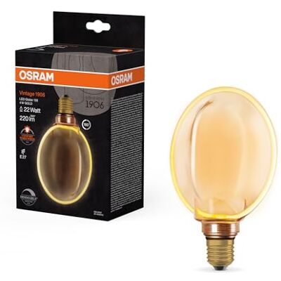 OSRAM Vintage 1906 Globo 130 Filamento O lámpara, 4 W, 220 lm, 1800 K, 818 agradable blanco cálido, regulable, oro, IP20, vidrio sin plomo, 130 mm, casquillo E27 OSRAM Vintage 1906 Globo 130 Filamento O lámpara, 4 W, 220 lm, 1800 K, 818 agradable blanco cálido, regulable, oro, IP20, vidrio sin plomo, 130 mm, casquillo E27