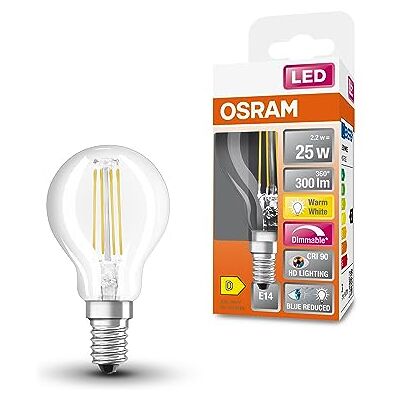 OSRAM Lámpara LED SUPERSTAR+ CLASSIC P FIL 25, E14, forma minibola, 2,2 W, 300 lm, 2700 K, luz blanca cálida, componente azul muy reducido, fatiga ocular reducida, optimo consumo de energía OSRAM Lámpara LED SUPERSTAR+ CLASSIC P FIL 25, E14, forma minibola, 2,2 W, 300 lm, 2700 K, luz blanca cálida, componente azul muy reducido, fatiga ocular reducida, optimo consumo de energía