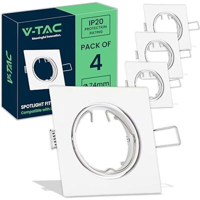 V-TAC 4X Marco Foco Empotrable GU10-4 Piezas Portalámparas Bombillas LED GU10 Sección Empotrable de 74 mm Marco Quadrado para Bombilla para Yeso, Madera, Estantes, Hogar Ø82 x 25mm V-TAC 4X Marco Foco Empotrable GU10-4 Piezas Portalámparas Bombillas LED GU10 Sección Empotrable de 74 mm Marco Quadrado para Bombilla para Yeso, Madera, Estantes, Hogar Ø82 x 25mm