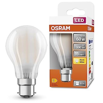 OSRAM LED Star Classic A60 Lámpara LED para base B22D, forma de pera, GL FR, 806 lúmenes, blanco cálido (2700k), reemplazo de bombillas convencionales de 60 W, no dimmables, paquete de 6 OSRAM LED Star Classic A60 Lámpara LED para base B22D, forma de pera, GL FR, 806 lúmenes, blanco cálido (2700k), reemplazo de bombillas convencionales de 60 W, no dimmables, paquete de 6
