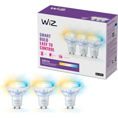 WiZ Bombilla LED inteligente GU10 de cristal 50W, estilo clásico en cristal, 16 millones de colores (RGB), Wi-Fi/Bluetooth, control por voz/aplicación, funciona con Google Home, Alexa y HomeKit. WiZ Bombilla LED inteligente GU10 de cristal 50W, estilo clásico en cristal, 16 millones de colores (RGB), Wi-Fi/Bluetooth, control por voz/aplicación, funciona con Google Home, Alexa y HomeKit.