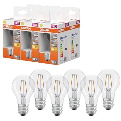 OSRAM Lámpara LED forma de estrella, filamento A15, 2700 K blanco cálido, 1 W, E27, transparente, 136 lm, 15.000 h, para luminarias pequeñas, iluminación general,6-Pack OSRAM Lámpara LED forma de estrella, filamento A15, 2700 K blanco cálido, 1 W, E27, transparente, 136 lm, 15.000 h, para luminarias pequeñas, iluminación general,6-Pack