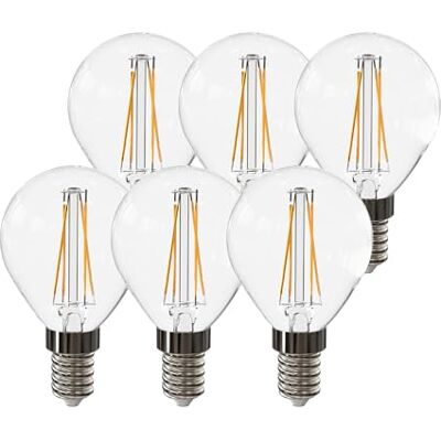 Garza Pack de 6 Bombillas Filamento Esférica, Casquillo E14, Luz Cálida 2700K, 4W, 470 Lúmenes, No Regulable Garza Pack de 6 Bombillas Filamento Esférica, Casquillo E14, Luz Cálida 2700K, 4W, 470 Lúmenes, No Regulable