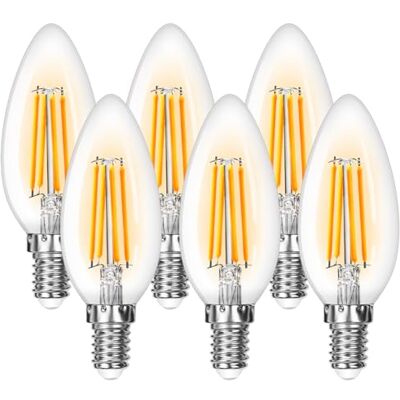 Lepro Bombilla LED E14, Luz Cálida 2700K 4W, 470 Lúmenes, 6Pcs Equivalente a 40W Bombilla Vela de Filamento, Bombilla Retro Vintage LED Ahorro de energía, No regulable Lepro Bombilla LED E14, Luz Cálida 2700K 4W, 470 Lúmenes, 6Pcs Equivalente a 40W Bombilla Vela de Filamento, Bombilla Retro Vintage LED Ahorro de energía, No regulable