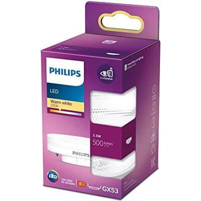 Philips Lámpara LED Classic GX53, 5,5 W, reflector, blanco cálido Philips Lámpara LED Classic GX53, 5,5 W, reflector, blanco cálido