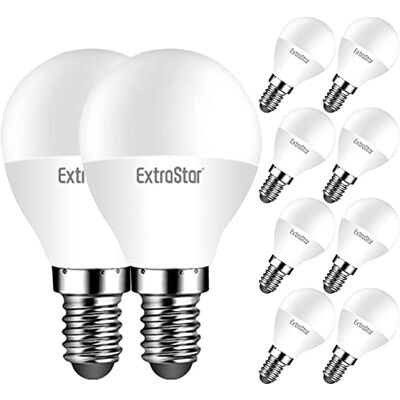 EXTRASTAR Bombillas LED E14, 5W Equivalente a 40W, Luz Fría 6500K, 425 Lúmen, Bajo Consumo, No regulable, Paquete de 10 EXTRASTAR Bombillas LED E14, 5W Equivalente a 40W, Luz Fría 6500K, 425 Lúmen, Bajo Consumo, No regulable, Paquete de 10