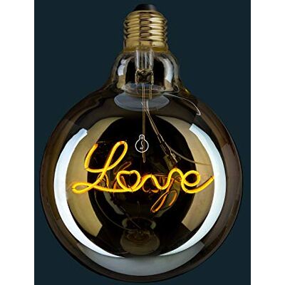 AMARCORDS Bombilla Led regulable, filamento con la inscripción LOVE, luz cálida 2500K, vidrio de color ámbar tipo globo, E27, 4W AMARCORDS Bombilla Led regulable, filamento con la inscripción LOVE, luz cálida 2500K, vidrio de color ámbar tipo globo, E27, 4W