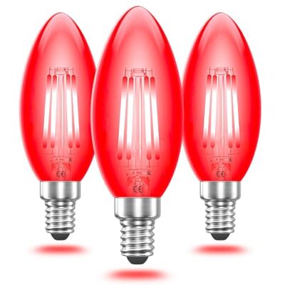Bonlux SES LED rojo Filamento bulbo de la vela 4W Pequeño Edison Tornillo E14 LED decorativo Red Fireglow reemplazo de la antigüedad de la vela de las bombillas de 40W (Pack de 3) Bonlux SES LED rojo Filamento bulbo de la vela 4W Pequeño Edison Tornillo E14 LED decorativo Red Fireglow reemplazo de la antigüedad de la vela de las bombillas de 40W (Pack de 3)